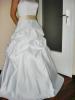 Brautkleid in weiß,  mit champagner-Band in der Taille,  Gr. 38