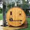 3m Fichten Sauna mit Vorraum 2,  2m Durchmesser und Holzofen,  Sauna-Fass,  Saunafa